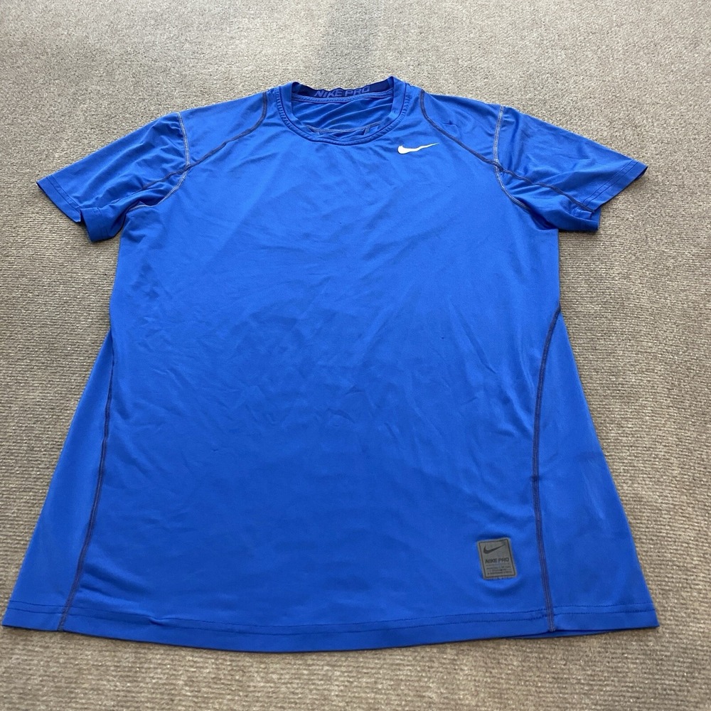 Nike Pro Shirt Mens Size Medium Fitted Blue Short Sleeve Activewear Distressed